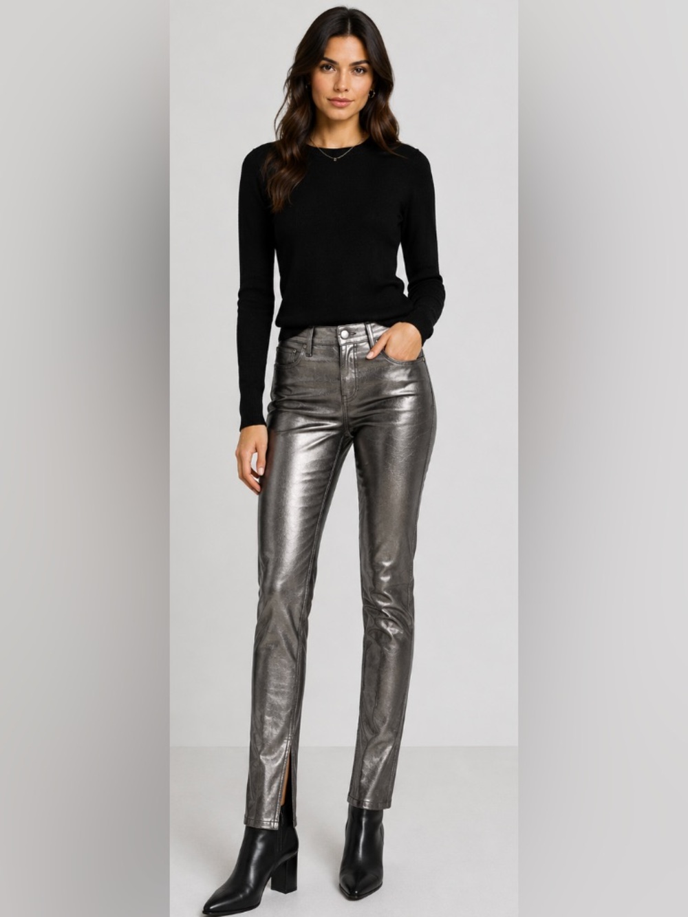 Jonathan Simkhai Rae Silver Metallic Coated High Rise Ankle Skinny Jeans Sz 24